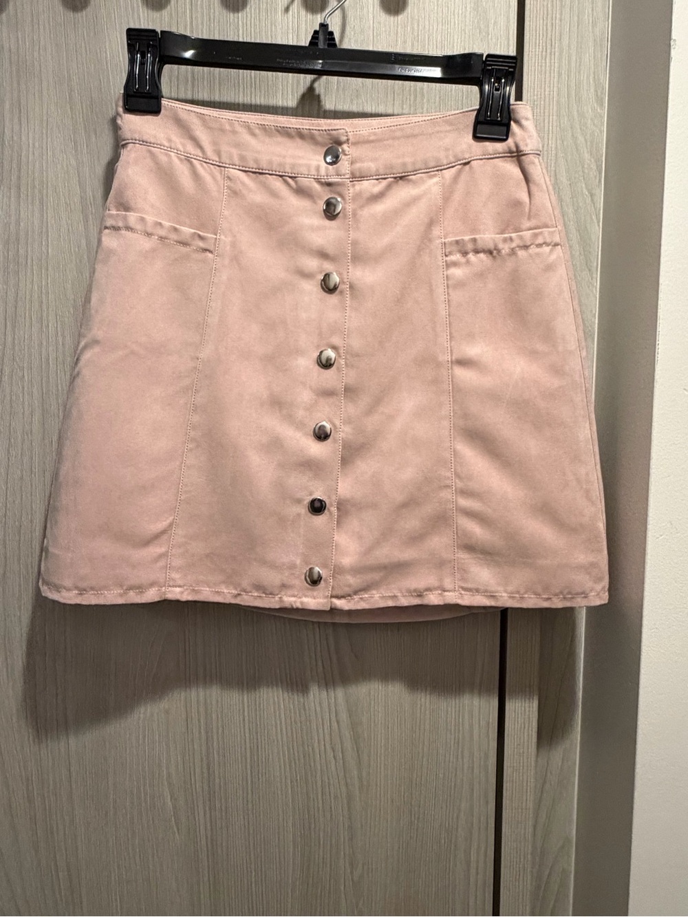 H&M Pink Faux Suede Button-Front A-Line Skirt Size 4